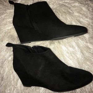 Black suede wedge booties